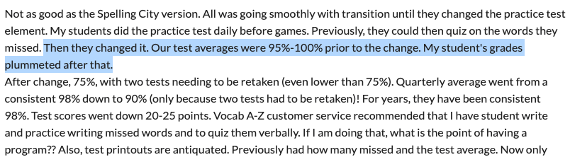 Spelling City removed practice tests