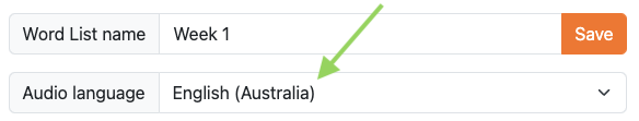 Choose Australian English as the language/accent when creating a word list