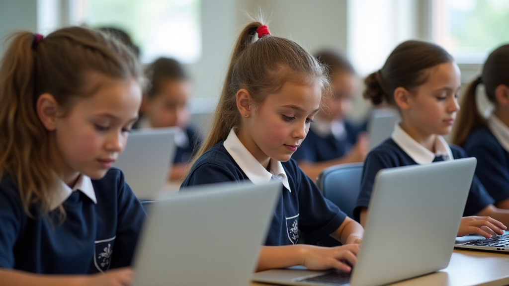 Children taking an online spelling test