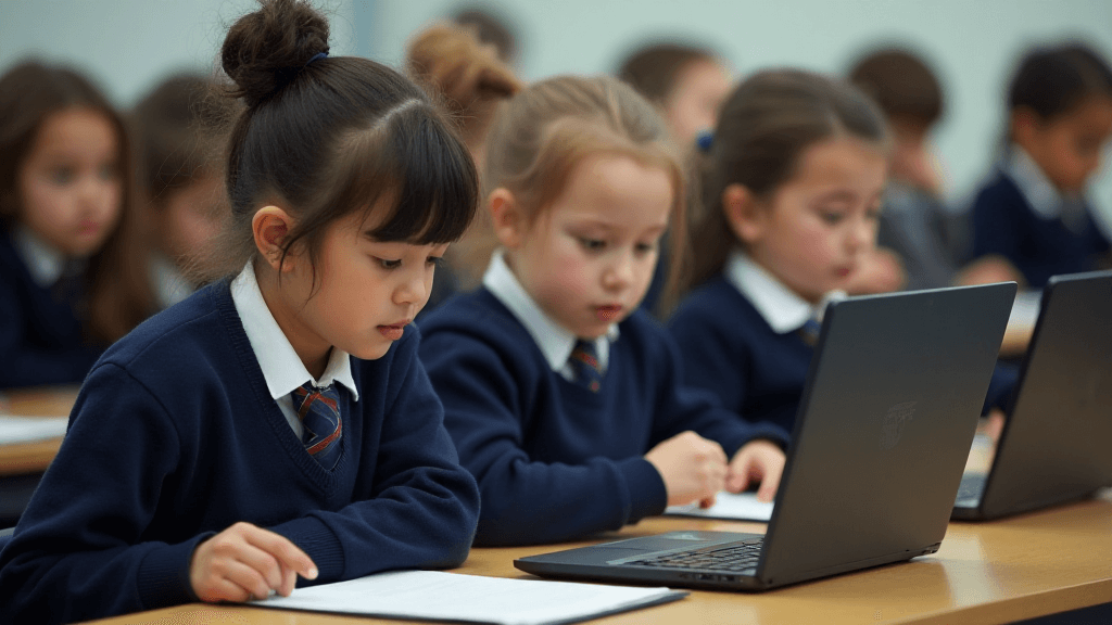 Children taking an online spelling test