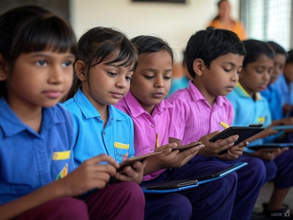 Children taking an online spelling test