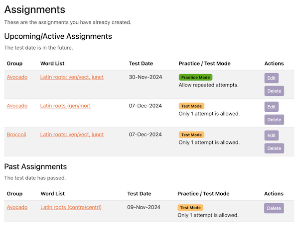 Previous assignments