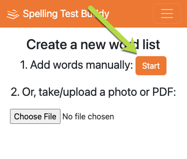You can now tap Start to start a new word list without a photo