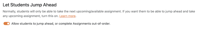 Let Students Jump Ahead switch