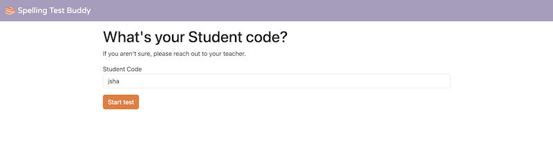 Student code entry page