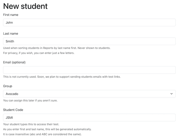 New student form