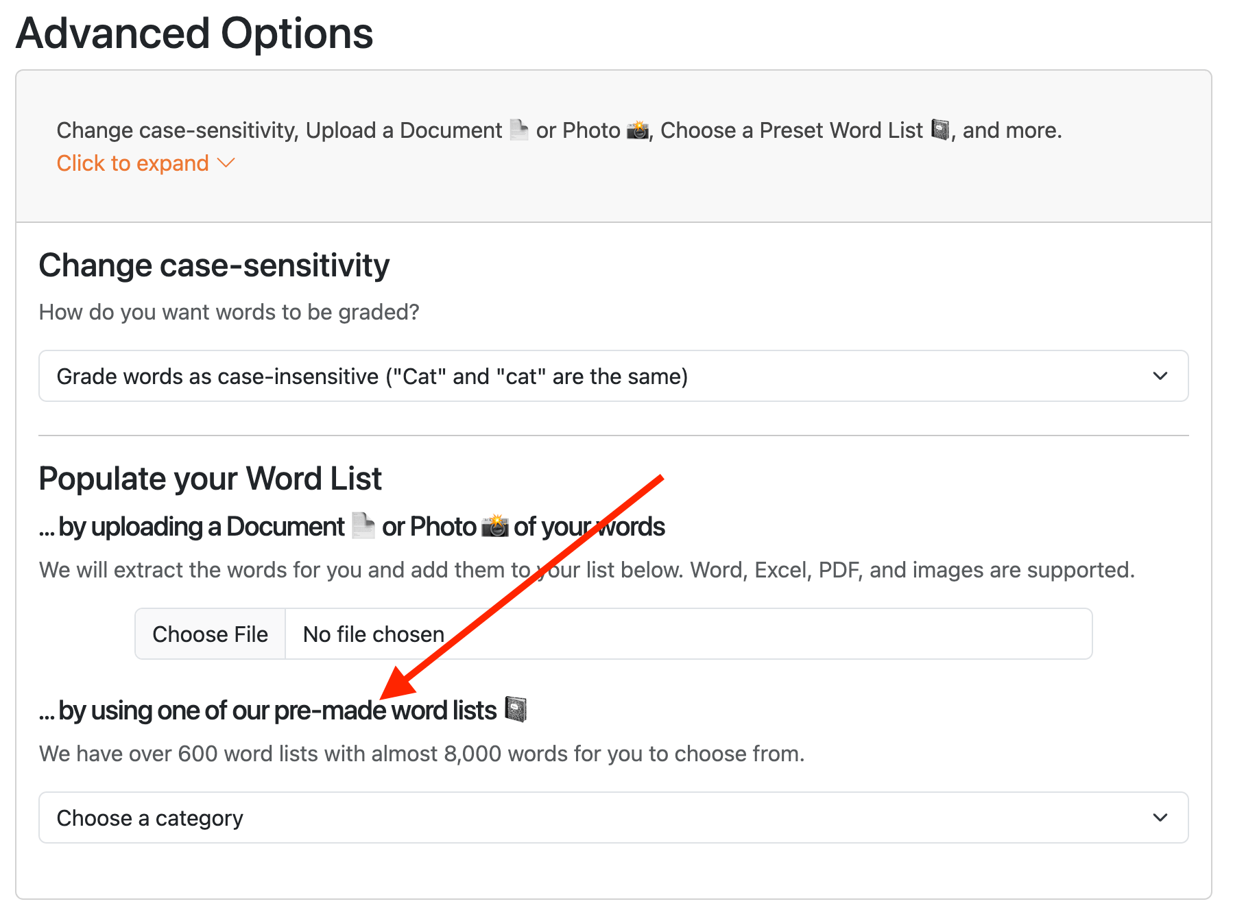Use one of our pre-made word lists