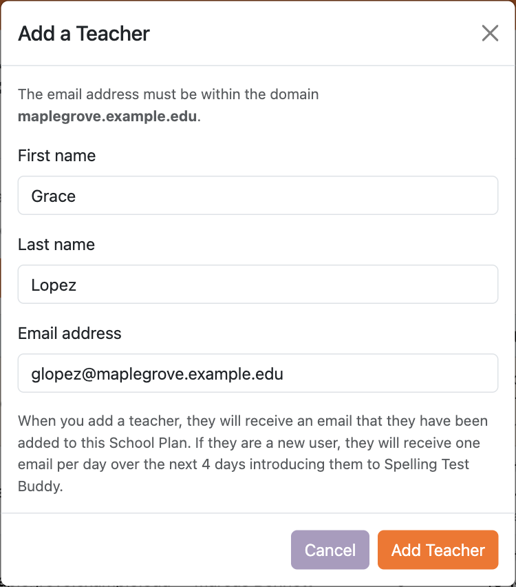 The Add a Teacher form