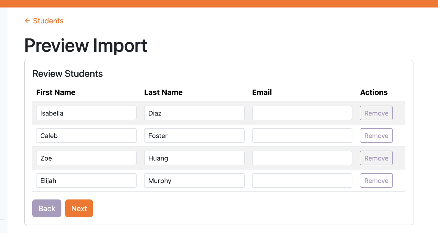Reviewing students before importing them