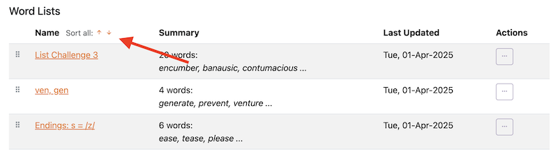 Sort Ascending and Descending arrows