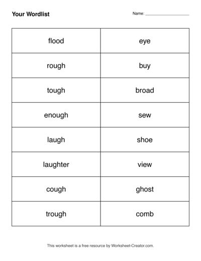 Spelling Word List - 16 words