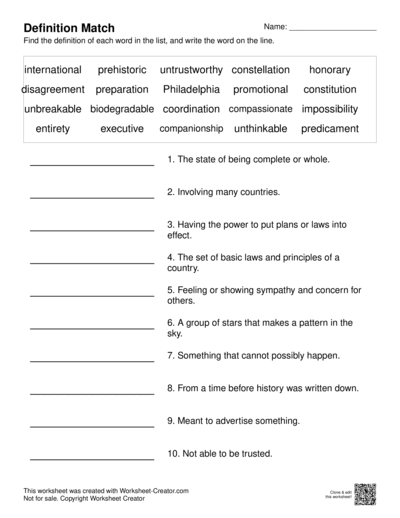 A sample 8th grade spelling worksheet