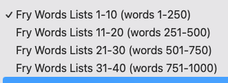 Fry Sight Words Categories