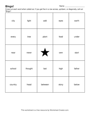 Worksheet Creator sample with Fry Sight Words list 9